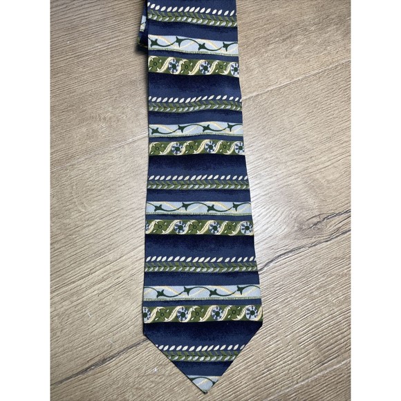 Mens Necktie Silk Made in Italy Zylos George Machado Green/Blue - Picture 3 of 5